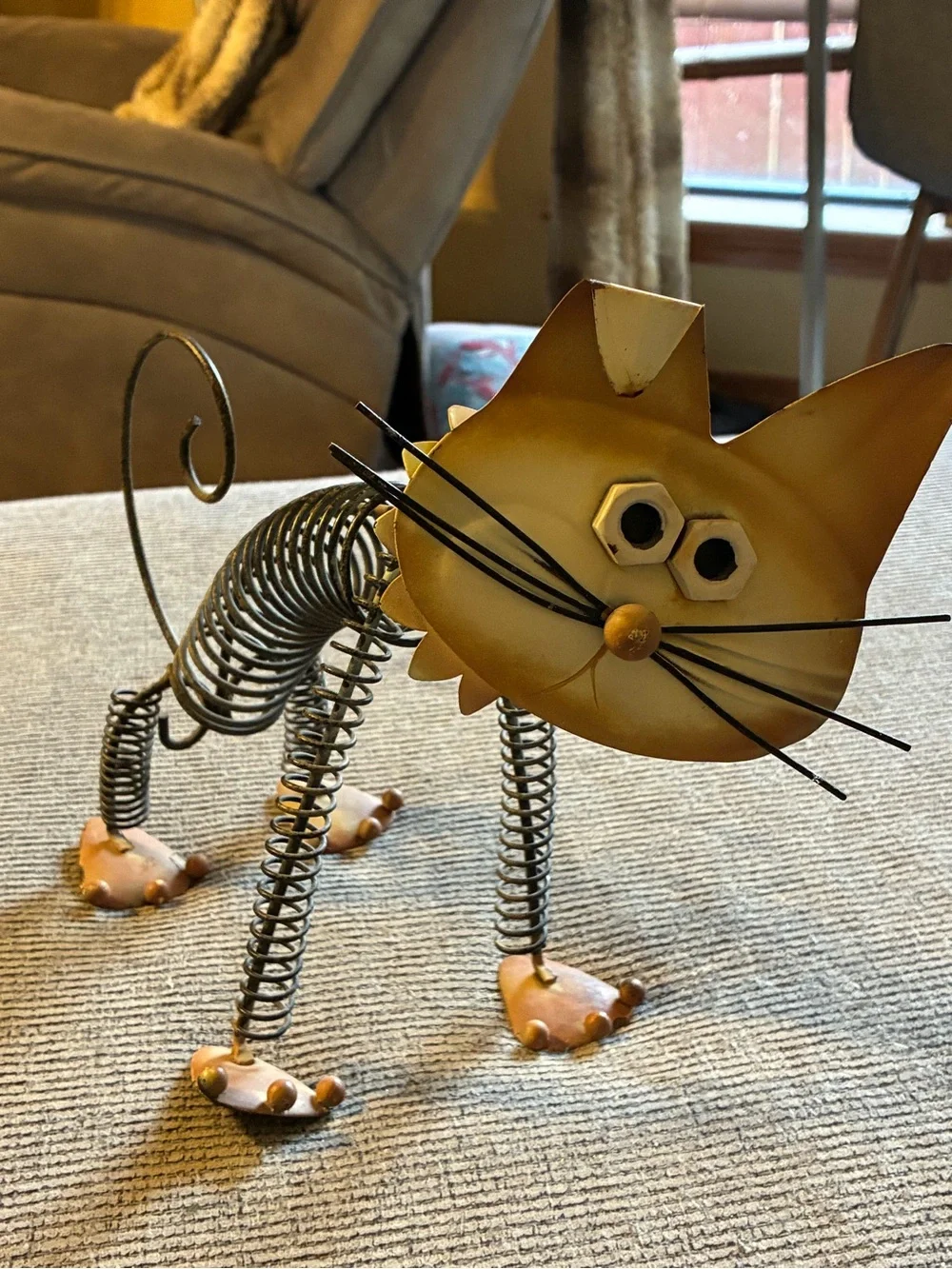 Decorative Metal Cat Figurine in Golden Yellow - Unbranded